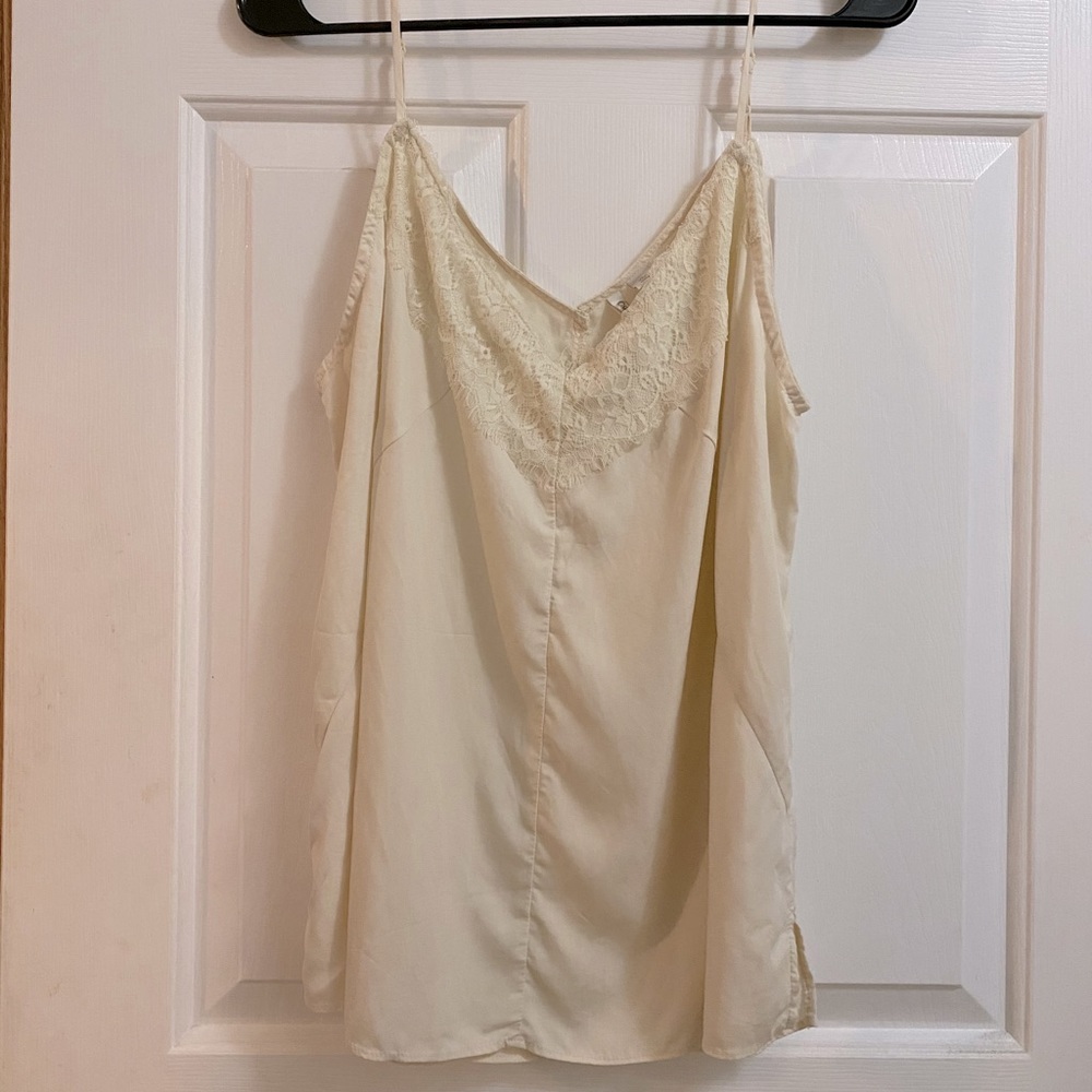 CATO cream spaghetti strap top with lace detail